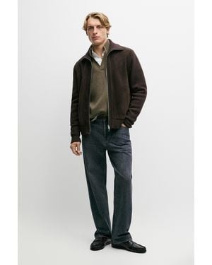 MASSIMO DUTTI Chaqueta Tejido Combinado Piel Ante - Negro