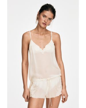 MASSIMO DUTTI Flowing Camisole Top With Embroidered Detail - White