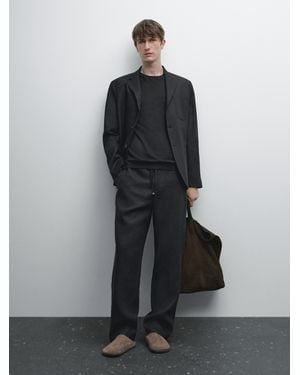 MASSIMO DUTTI 100% Linen Jogger Trousers - Black