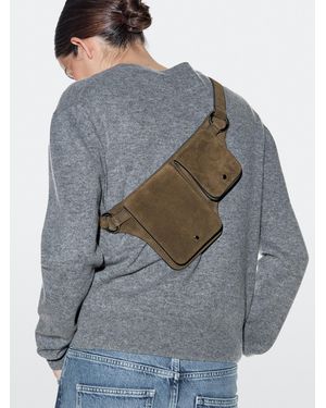 MASSIMO DUTTI Double Compartment Split Suede Leather Belt Bag - Multicolour