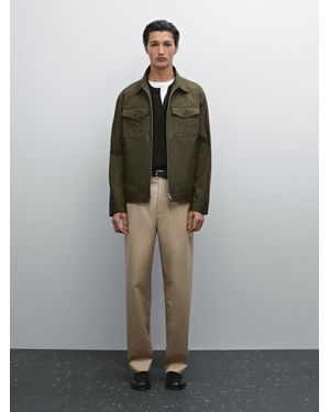 MASSIMO DUTTI Jacke Aus Baumwolle Mit Taschen - Grün