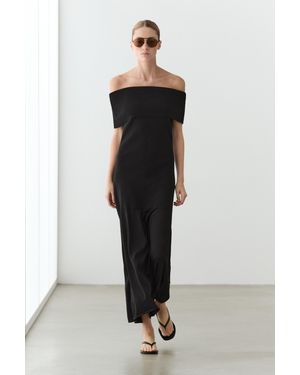 MASSIMO DUTTI Off-The-Shoulder Knit Midi Dress - Black