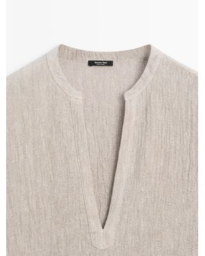 MASSIMO DUTTI Waffle-Knit Linen Blend Kaftan Dress - Natural
