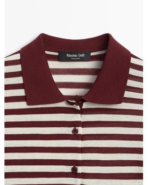 MASSIMO DUTTI Cotton Polo Shirt With Striped Detail - White