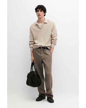 MASSIMO DUTTI Cotton Knit Polo Jumper - Brown