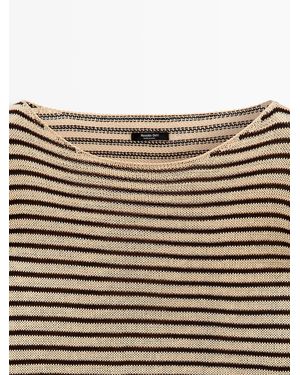 MASSIMO DUTTI 100% Cotton Striped Knit Jumper - Brown