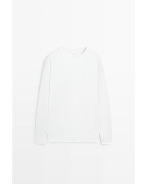 MASSIMO DUTTI Long Sleeve Pajama Top And Striped Pants - White