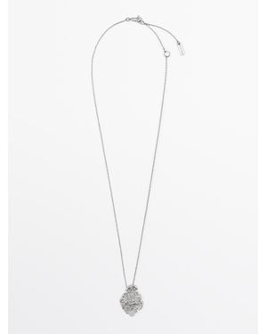 MASSIMO DUTTI Collar Mini Colgante Pieza Encaje - Blanco