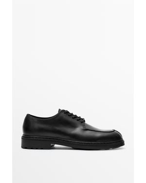 MASSIMO DUTTI Leather Blucher Shoe - Black