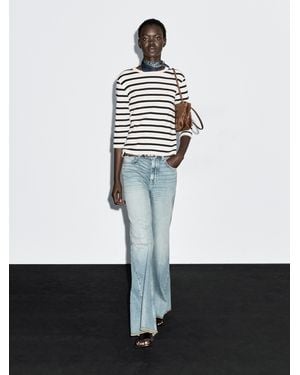 MASSIMO DUTTI Striped 100% Cotton T-Shirt - White