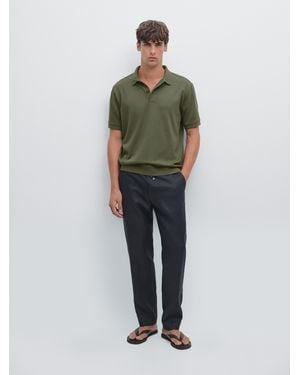 MASSIMO DUTTI Short Sleeve Polo Shirt With Zip-Up Collar - Green
