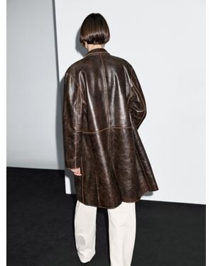 MASSIMO DUTTI Distressed Nappa Leather Coat - Brown