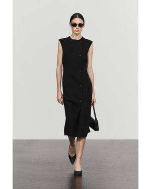 MASSIMO DUTTI Button-Front Midi Dress - Black