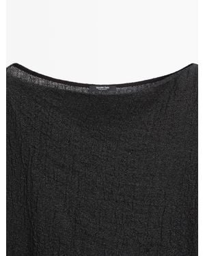 MASSIMO DUTTI Linen Asymmetric Sleeve Midi Dress - Black