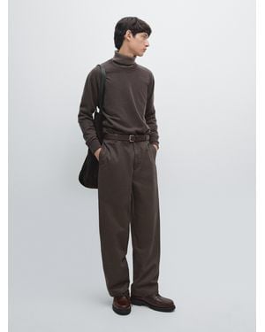 MASSIMO DUTTI Wool Blend Crew Neck Sweater - Brown