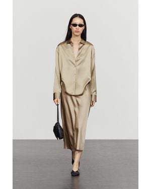 MASSIMO DUTTI Satin Midi Skirt - Natural