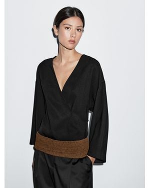MASSIMO DUTTI Cinturón Fajín Trenzado Piel Serraje - Negro