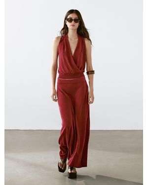 MASSIMO DUTTI Long Linen Blend Knit Skirt - Red