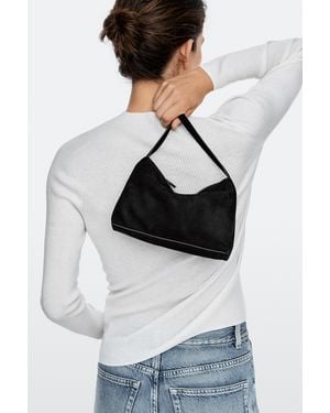MASSIMO DUTTI Small Split Suede Leather Shoulder Bag - Black