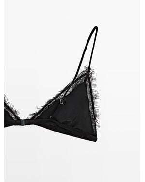 MASSIMO DUTTI Silk Blend Top With Lace Detail - Black