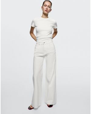 MASSIMO DUTTI Jeans Flare Fit Tiro Alto - Blanco