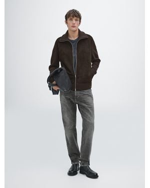 MASSIMO DUTTI Contrast Mock Neck Jacket - Black