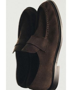 MASSIMO DUTTI Soft Leather Moc Toe Loafer - Black
