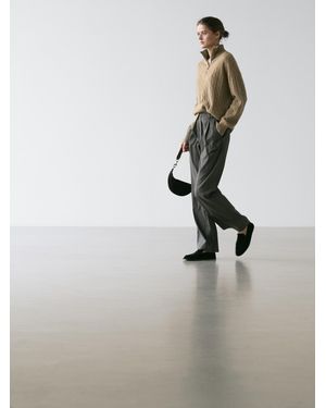 MASSIMO DUTTI Pantalón Ancho Textura 100% Lana - Multicolor