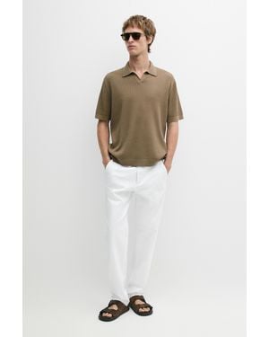 MASSIMO DUTTI 100% Cotton Ribbed Knit Polo Jumper - White