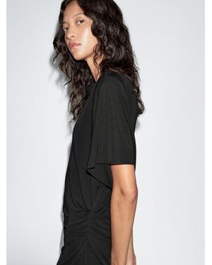 MASSIMO DUTTI Midi Dress With Gathered Detail - Black