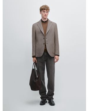 MASSIMO DUTTI Wool Blend Houndstooth Blazer - Grey
