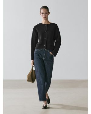 MASSIMO DUTTI Cotton Knit Cardigan - Black