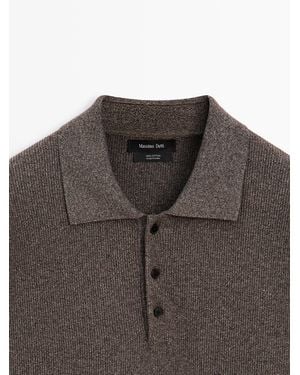 MASSIMO DUTTI Cotton Knit Polo Jumper With Button Detail - Brown