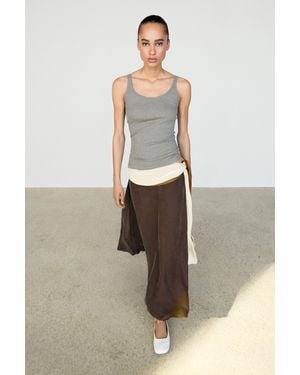 MASSIMO DUTTI Midi Skirt With Contrasting Ruffle Detail - Brown