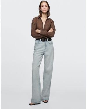 MASSIMO DUTTI Jeans Wide Leg Tiro Alto - Blanco