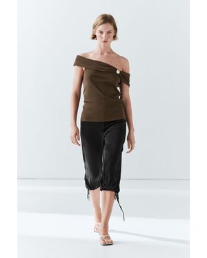 MASSIMO DUTTI Off-The-Shoulder Top With Jewel Detail - Brown