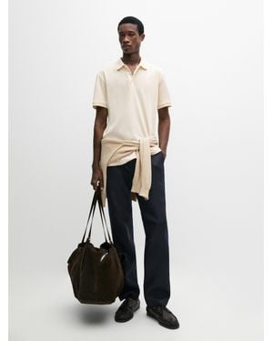 MASSIMO DUTTI Short Sleeve Cotton Polo Shirt - White