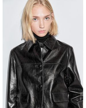 MASSIMO DUTTI Cropped Nappa Leather Jacket - White