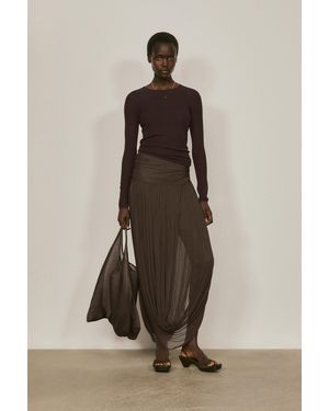 MASSIMO DUTTI Midi Skirt With Puff Detail - Brown
