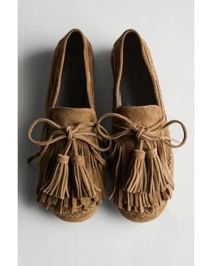 MASSIMO DUTTI Split Suede Loafers With Fringing And Tassels - Black