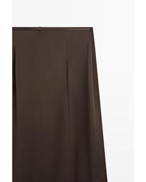 MASSIMO DUTTI Falda Pareo Detalle Encaje 100% Seda - Marrón