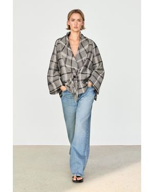 MASSIMO DUTTI Check Print Wrap Overshirt - Blue
