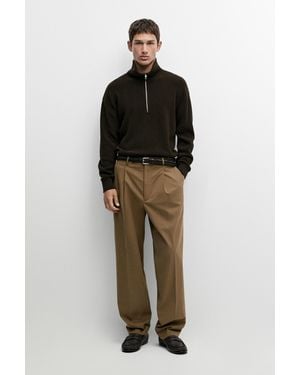 MASSIMO DUTTI Cotton Blend Relaxed Fit Trousers - Natural