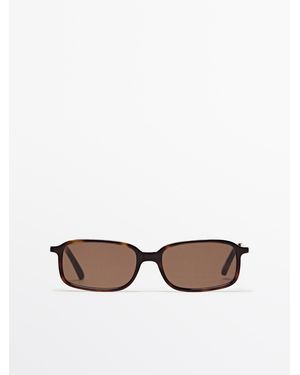 MASSIMO DUTTI Contrast Rectangular Sunglasses - Brown
