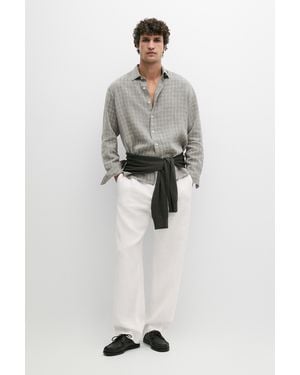 MASSIMO DUTTI 100% Linen Check Shirt - Grey