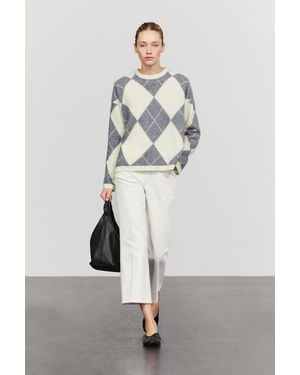 MASSIMO DUTTI Wool-Blend Diamond-Pattern Knit Sweater - Blue