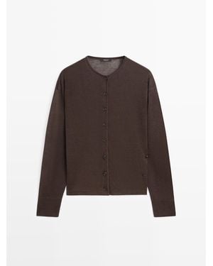 MASSIMO DUTTI Linen Blend Cardigan With Button Detail - Brown