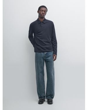 MASSIMO DUTTI Polo À Manches Longues Avec Bouton-Pression - Bleu