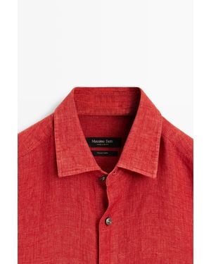 MASSIMO DUTTI Regular Fit 100% Linen Faded Shirt - Red