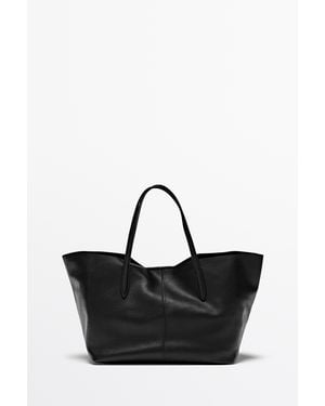 MASSIMO DUTTI Medium Shopper Van Nappaleer - Zwart